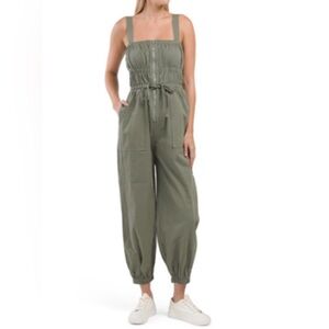 NWT GILLI Jumpsuit Olive Green Ruched Elastic Front Zipper Belted Medium $68